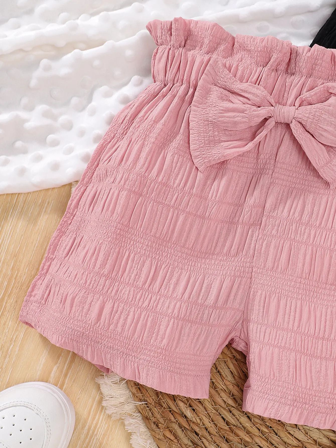 Three-Piece Bow-Decorated Girls' High-Waisted Shorts Summer Children's Casual Pants Thin Summer Girls' Hot Pants Multi-Piece Set