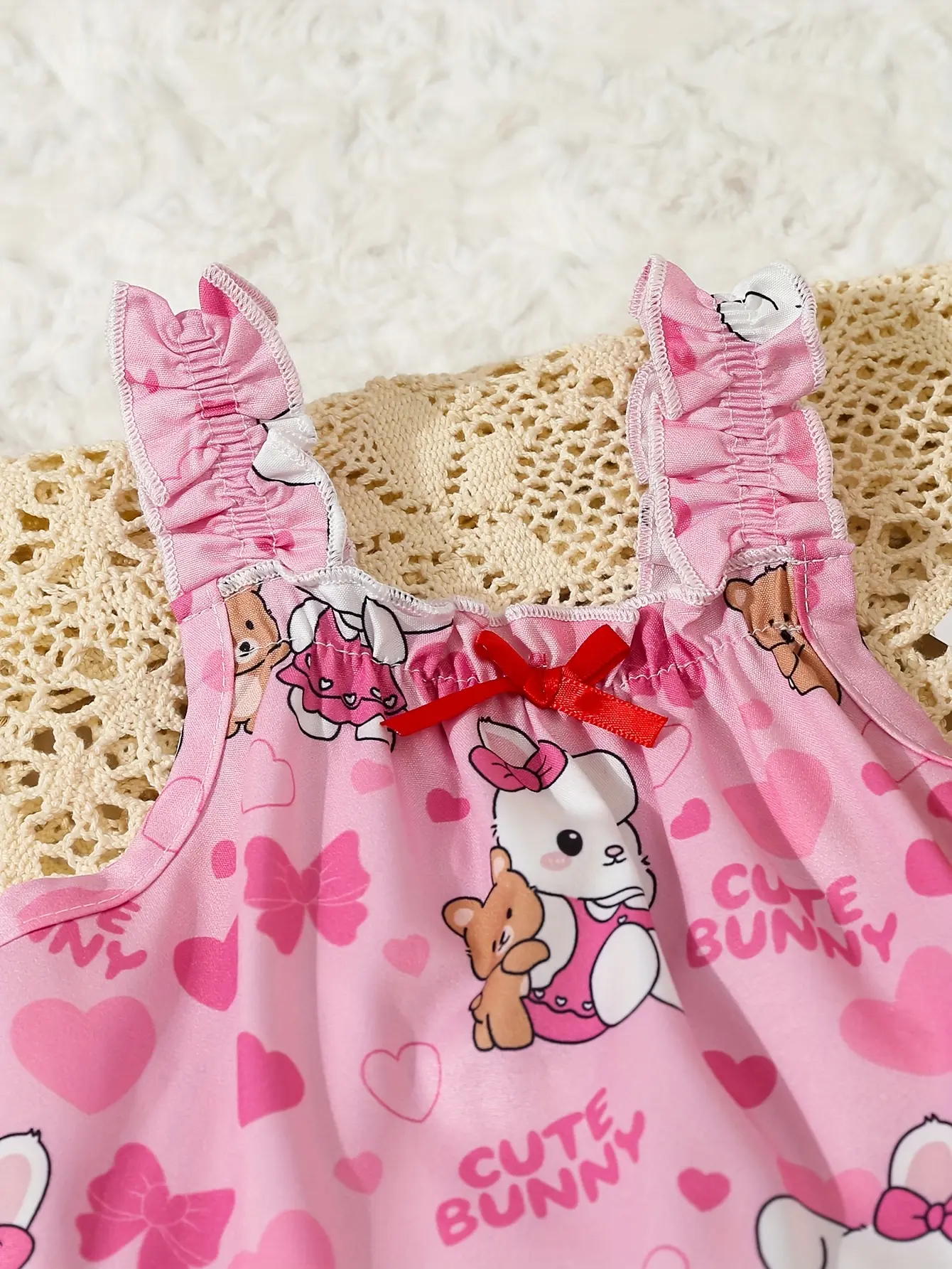 A 6-Piece Summer Outdoor Cute And Sweet Bow Digital Printed Halter Top For Baby Girls + Casual Soft Shorts Set