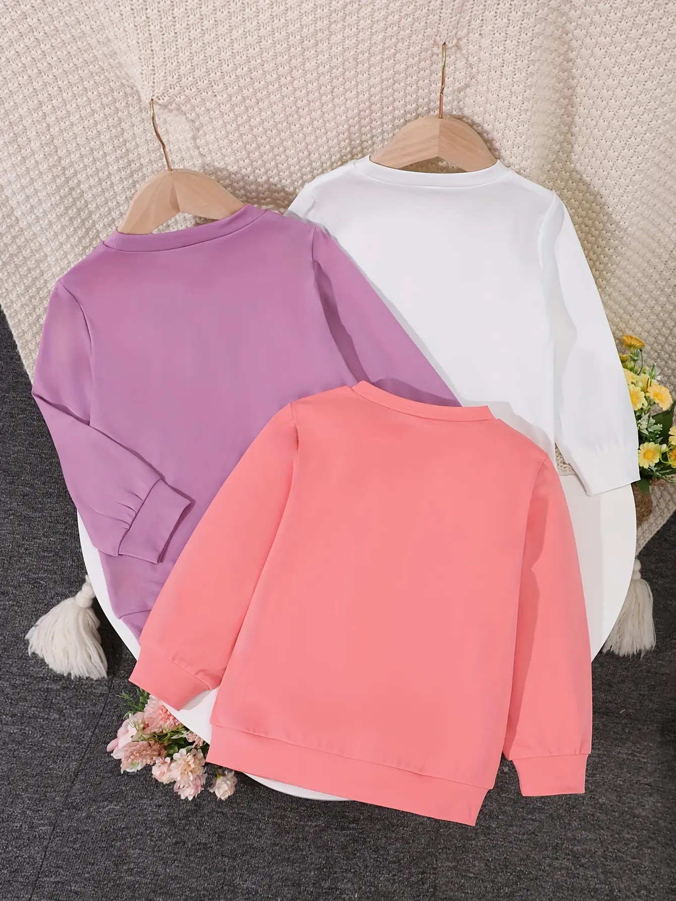 3pairs/Lot Girls Spring And Autumn Leisure Soft And Comfortable Simple Everything Sweet Long Sleeve T-Shirt Flower Pattern