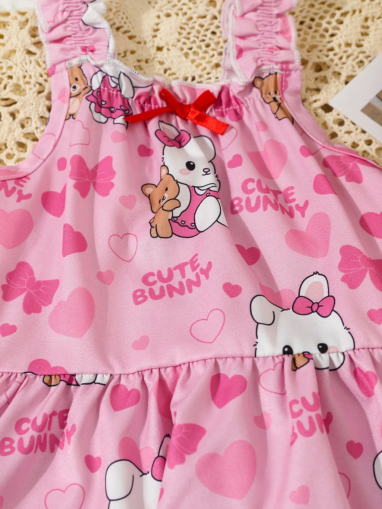 A 6-Piece Summer Outdoor Cute And Sweet Bow Digital Printed Halter Top For Baby Girls + Casual Soft Shorts Set