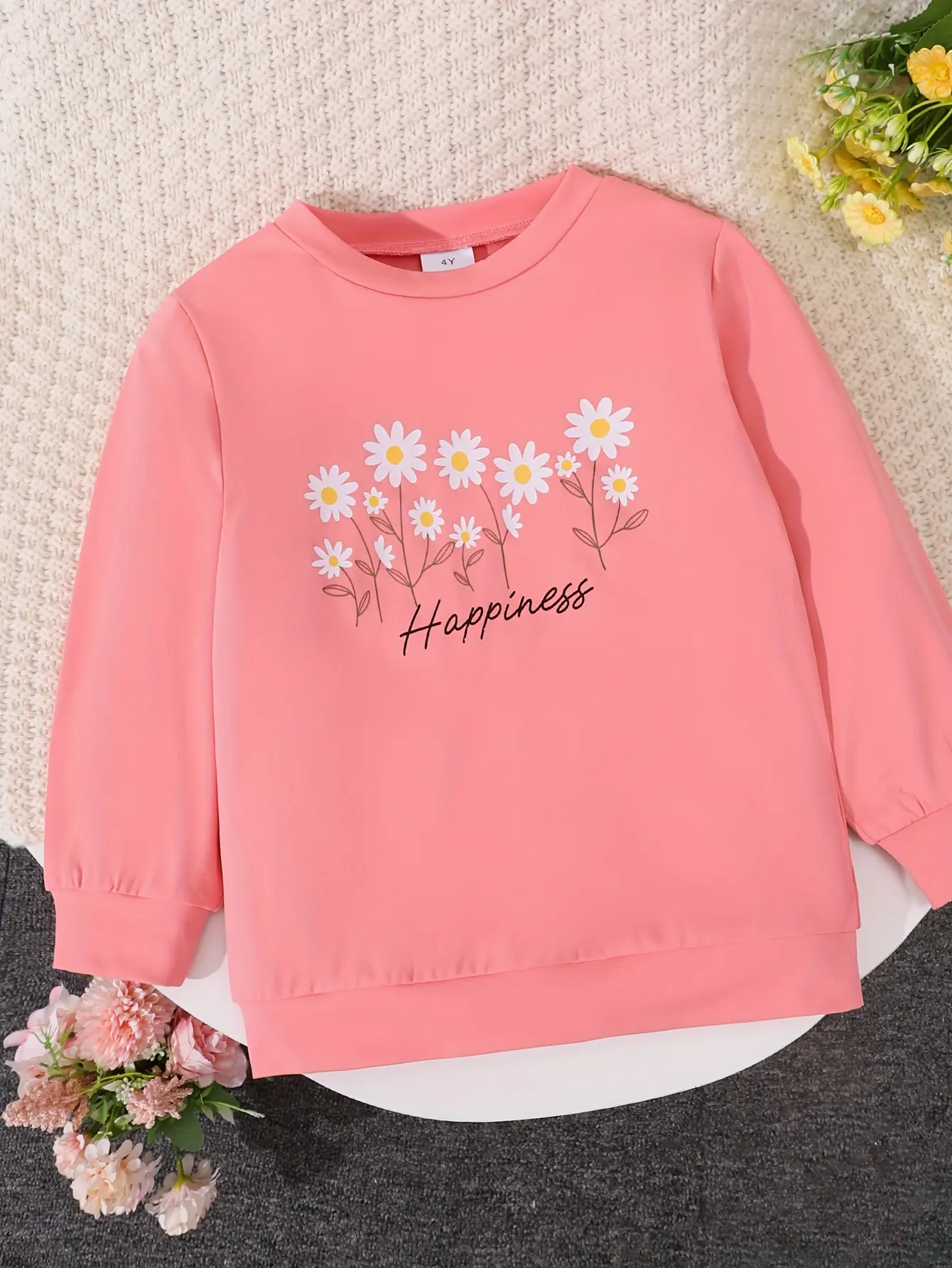 3pairs/Lot Girls Spring And Autumn Leisure Soft And Comfortable Simple Everything Sweet Long Sleeve T-Shirt Flower Pattern