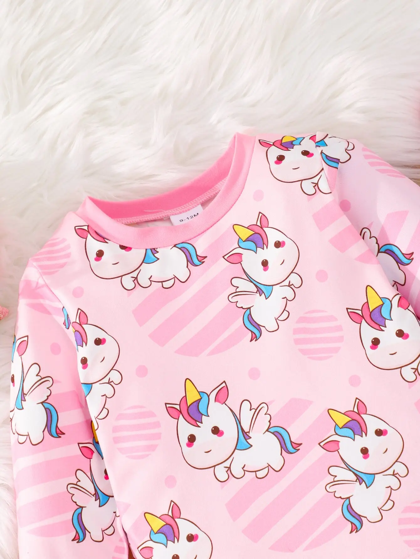Pink Rainbow Unicorn Long Pants Pajamas Full Of Printed Fabric Comfortable Soft Skin Cute Sweet Home Wear Baby Girl Twopiece Set