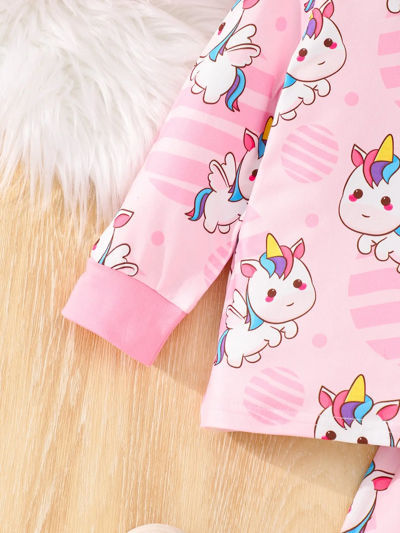 Pink Rainbow Unicorn Long Pants Pajamas Full Of Printed Fabric Comfortable Soft Skin Cute Sweet Home Wear Baby Girl Twopiece Set