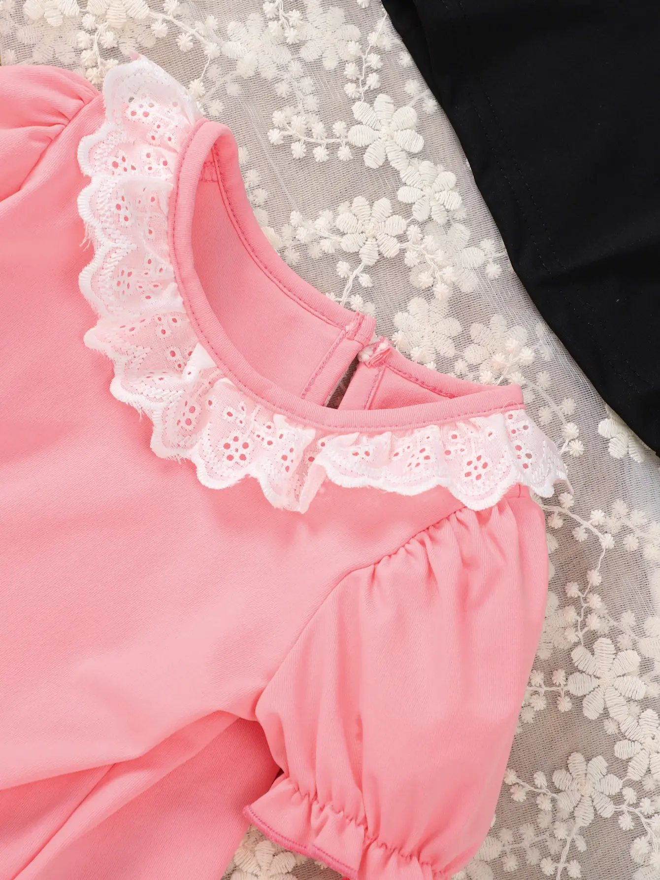 Three-Piece Solid-Color Lace Collar Short-Sleeved T-Shirt For Girls Casual Round-Neck Top For Girls And Babies Summer Clothes