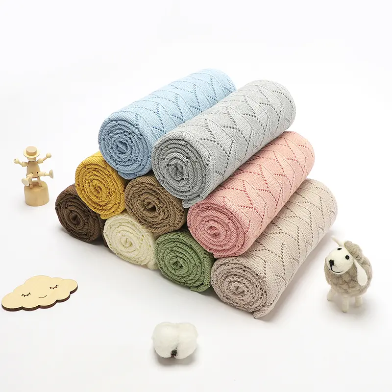 Infant Cotton Baby Blanket Knit Newborn Boy Girl Bedding Quilt Fashion Hollow Out Solid 100*80CM Toddler Swaddle Wrap Super Soft