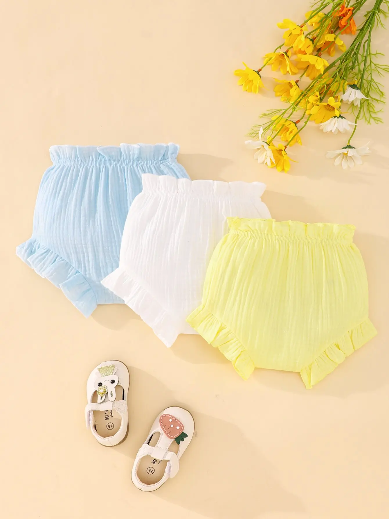 3pairs/Lot Baby Girls Summer Leisure Comfortable Breathable Pure Cotton Simple Solid Color All-Match Shorts Multi-Piece Set