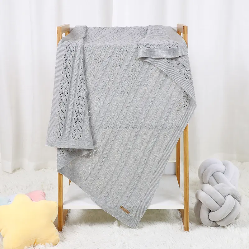 Baby Blanket Cotton Knitted Soft Infant Boy Girl Bed Quilt 100*80CM Hollow Out Newborn Plaid Fashion Solid Stroller Swaddle Wrap