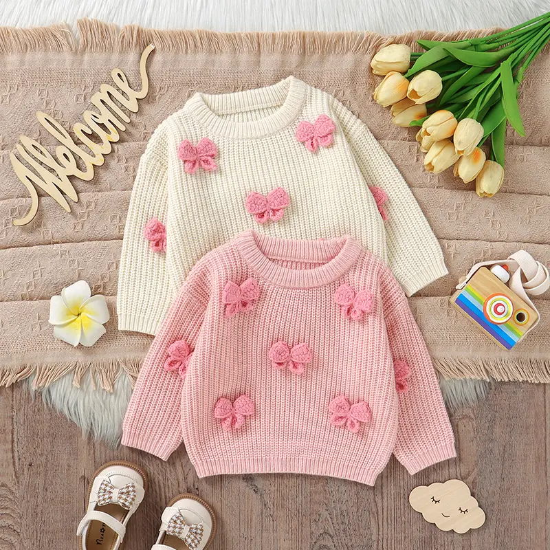 Baby Girl Sweater KnitAutumn Long Sleeve Newborn Infant Pullover Fashion Cute Bow Jumpers Toddler Children Clothes Knitwear Tops
