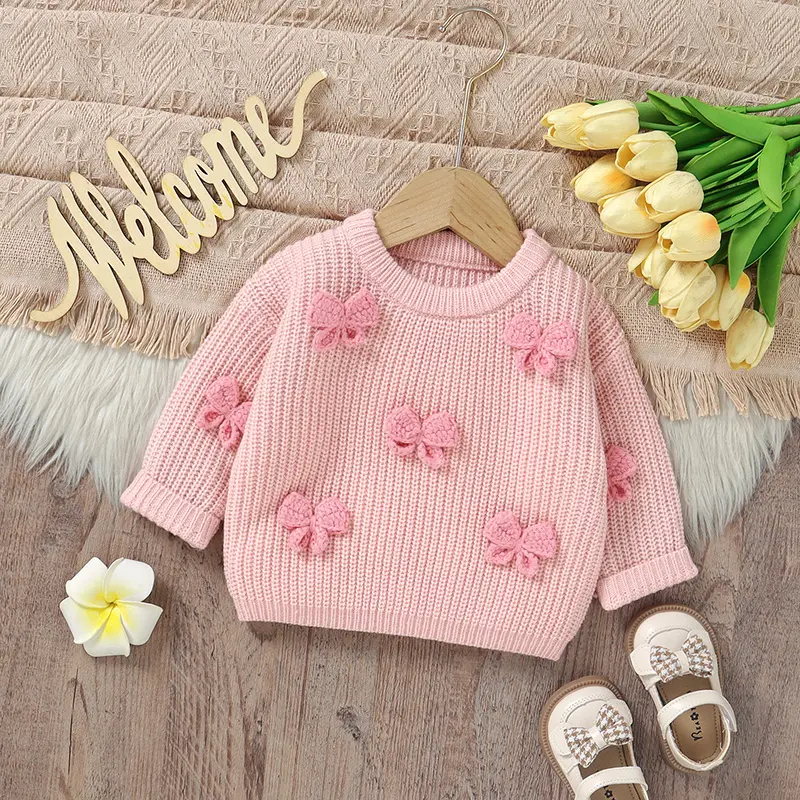 Baby Girl Sweater KnitAutumn Long Sleeve Newborn Infant Pullover Fashion Cute Bow Jumpers Toddler Children Clothes Knitwear Tops