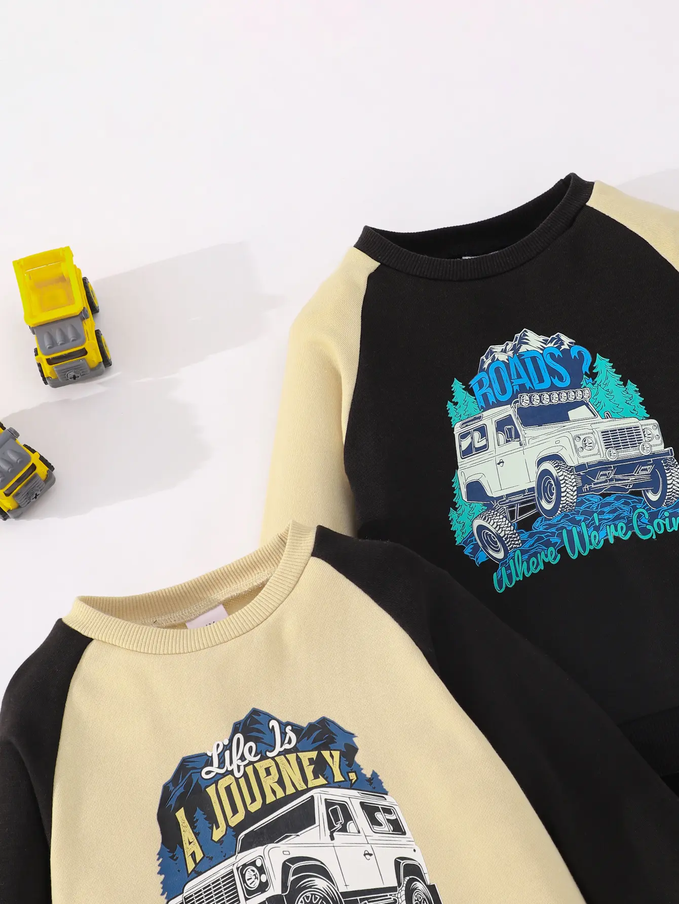 Spring And Autumn Children's Off-Road Vehicle Printed Color-Blocking Sweatshirt 2-Piece Set Casual Long-Sleeved For Little Boys