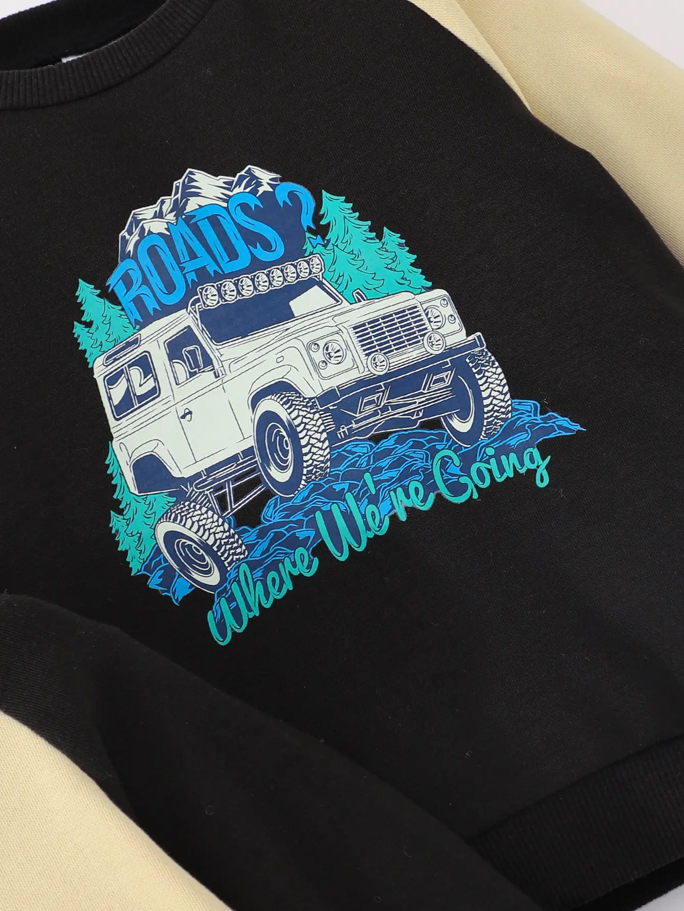 Spring And Autumn Children's Off-Road Vehicle Printed Color-Blocking Sweatshirt 2-Piece Set Casual Long-Sleeved For Little Boys