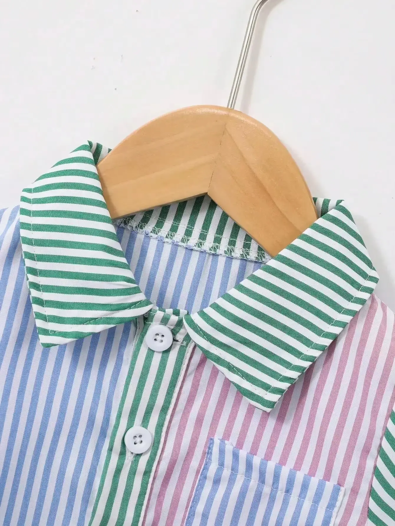 2 Piece Summer Baby Boy Fresh Casual Fashion Comfortable Striped Shirt Single Breasted Short Sleeve Color Matching Shorts