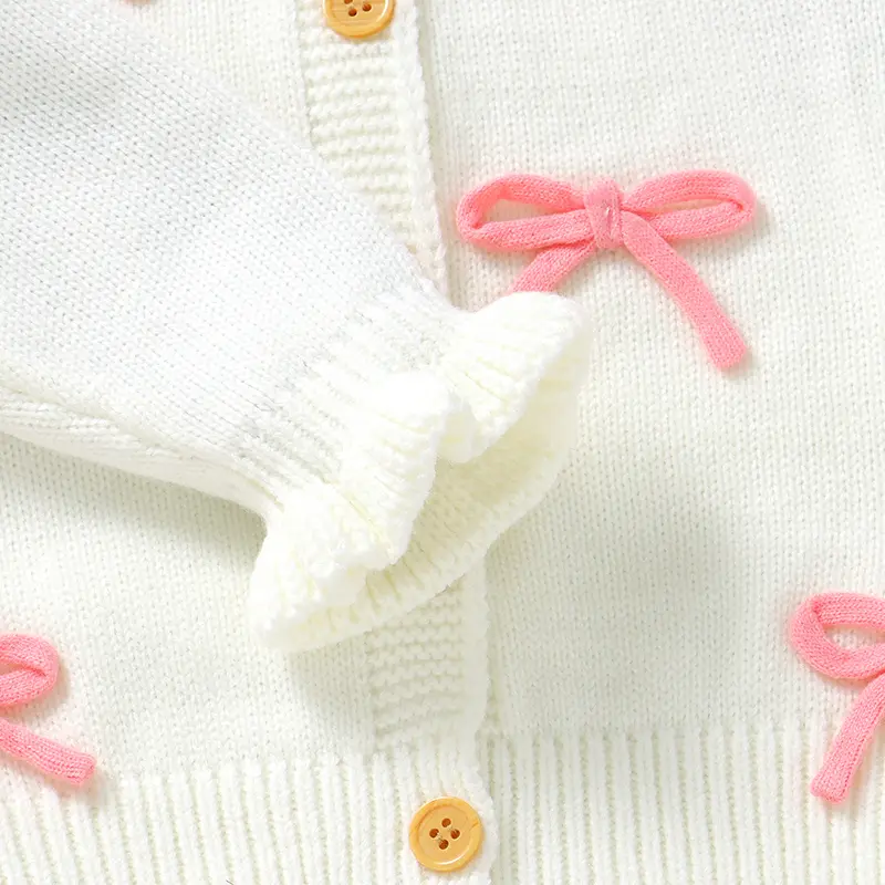 Baby Sweater Knitted Cardigan Cute Bow Newborn Girl Outwear Tops Long Sleeve Autumn Infant Knitwear Clothes Fashion Ruffles Warm