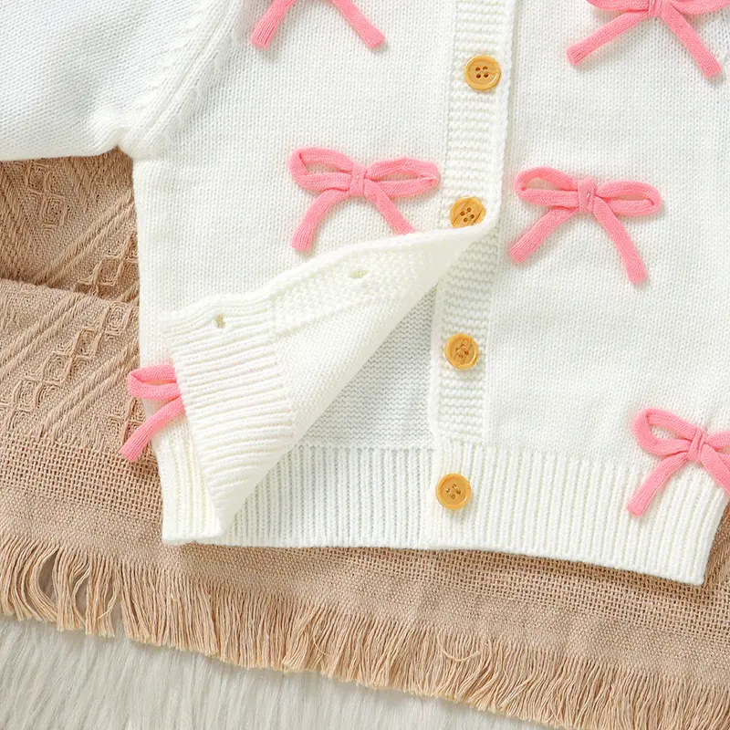 Baby Sweater Knitted Cardigan Cute Bow Newborn Girl Outwear Tops Long Sleeve Autumn Infant Knitwear Clothes Fashion Ruffles Warm
