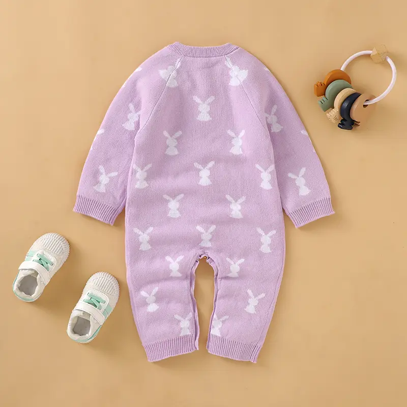 Easter Baby Rompers Cotton Knitted Newborn Boys Girls Jumpsuit Long Sleeve Spring Infant Kid Clothing 0-18M Cute Cartoon Rabbits