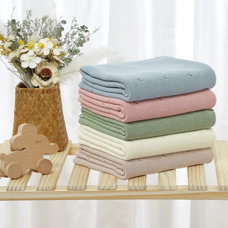 Baby Blanket Cotton Knit Newborn Stroller Swaddling Wrap Fashion Solid Crib Plaid Sleepsack Infant Boys Girls 90*70CM Super Soft