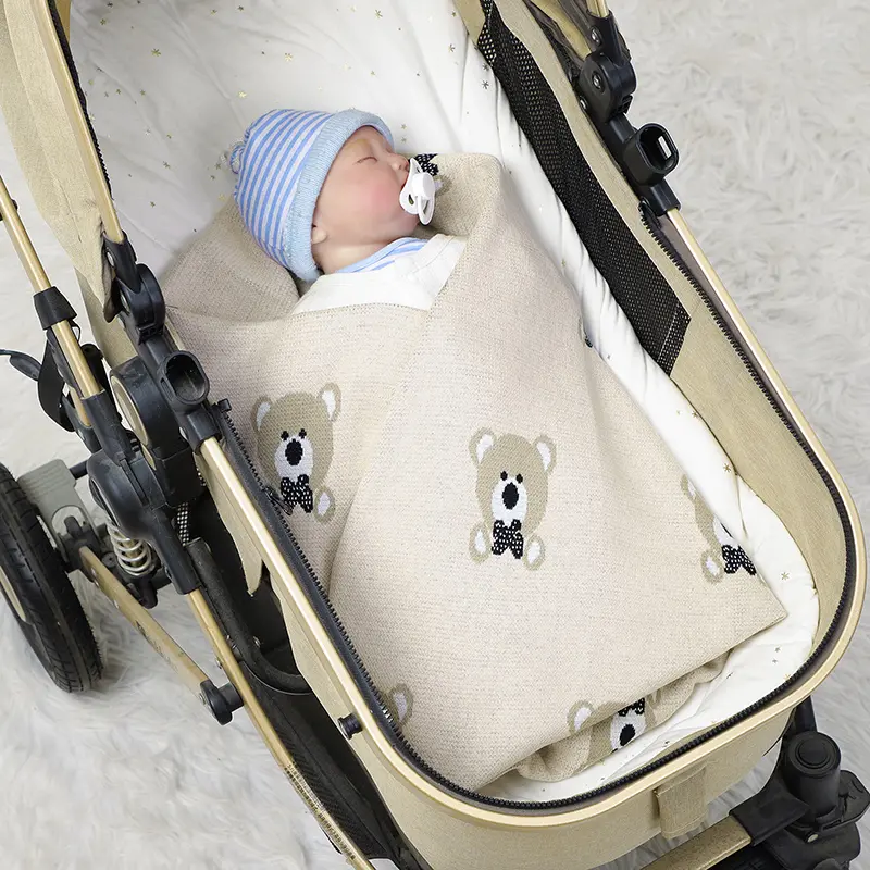 Infant Baby Blanket Cotton Knit Newborn Boy Girl Bedding Quilt Fashion Cute Cartoon Bear 90*70CM Toddler Swaddle Wrap Super Soft
