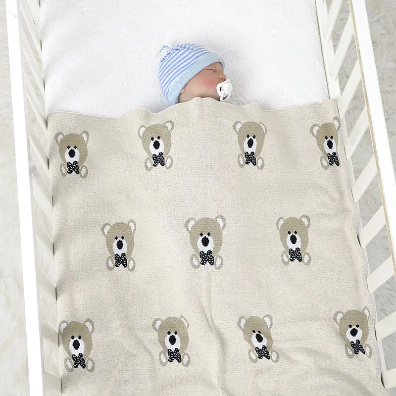 Infant Baby Blanket Cotton Knit Newborn Boy Girl Bedding Quilt Fashion Cute Cartoon Bear 90*70CM Toddler Swaddle Wrap Super Soft