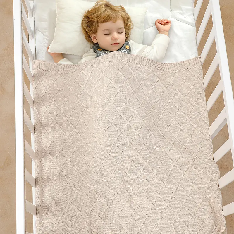 Baby Blankets Cotton Knitted Infant Boys Girls Bedding Quilt 90*70CM Newborn Stroller Swaddling Fashion Solid Plaid Sleep Covers