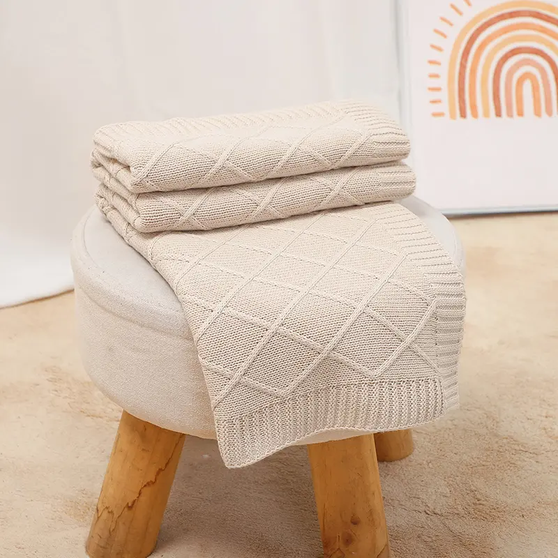 Baby Blankets Cotton Knitted Infant Boys Girls Bedding Quilt 90*70CM Newborn Stroller Swaddling Fashion Solid Plaid Sleep Covers