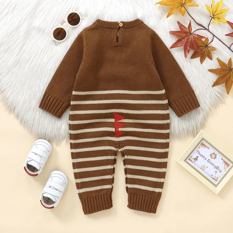 Baby Rompers Knit Infant Girl Boy Jumpsuit Funny Turkey Newborn Kid Clothes Long Sleeve 0-18M Overalls Fashion Striped Halloween