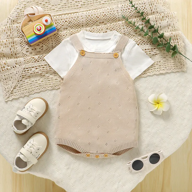 Baby Bodysuits Knit Sleeveless Toddler Child Sling Clothes 0-18M Overalls Fashion Solid Newborn Infant Boys Girl Jumpsuit Summer