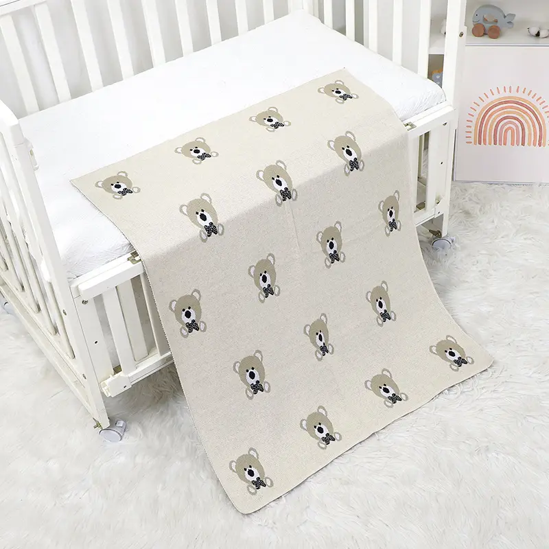 Baby Blankets Cotton Knitted Infant Boys Girls Bedding Quilt 90*70CM Newborn Stroller Swaddling Fashion Cute Bears Plaid Covers