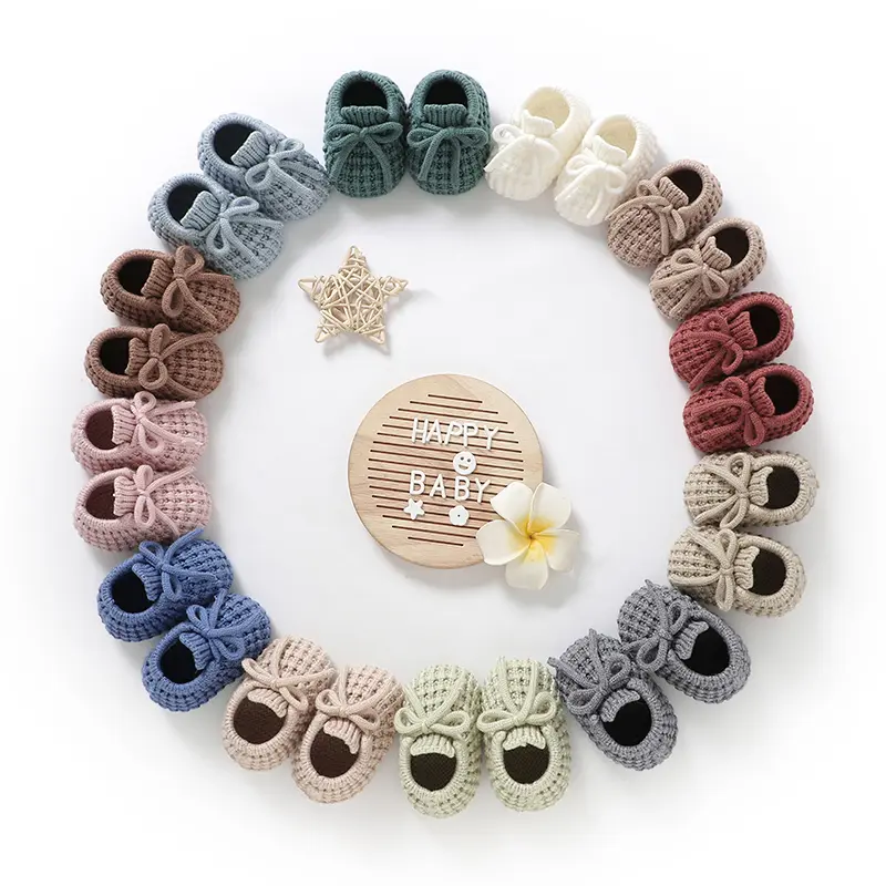 Newborn Baby Shoes Knit Infant Boy Girl Bedding Boots 0-18M Fashion Solid Bandage Toddler Children Footwear Clothing Accessories
