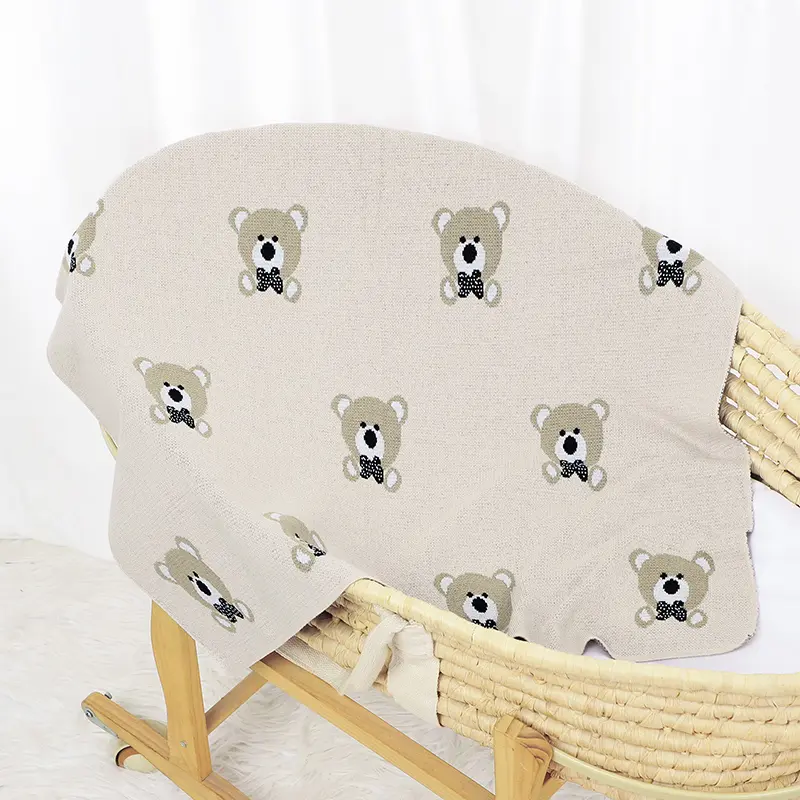 Baby Blankets Cotton Knitted Infant Boys Girls Bedding Quilt 90*70CM Newborn Stroller Swaddling Fashion Cute Bears Plaid Covers