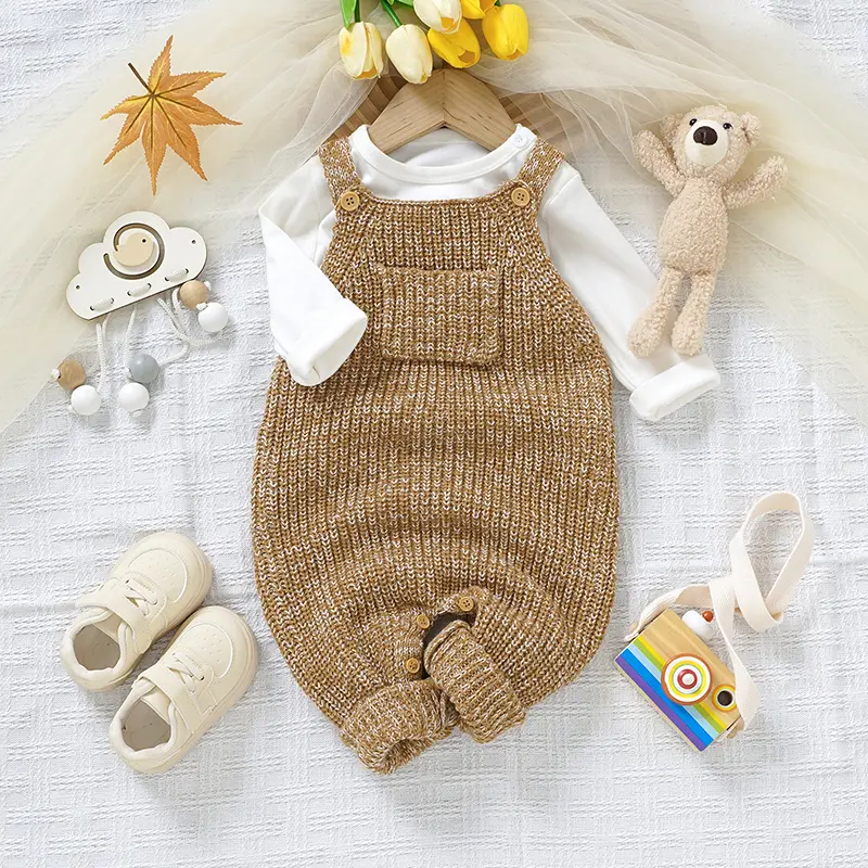 Baby Romper Knitted Newborn Boy Girl Jumpsuit Sleeveless Infant Chlidren Sling Clothing 0-18M Overalls Fashion Solid Cute Pocket