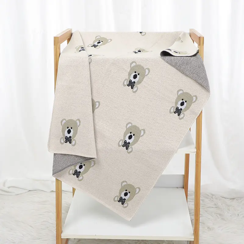 Baby Blankets Cotton Knitted Infant Boys Girls Bedding Quilt 90*70CM Newborn Stroller Swaddling Fashion Cute Bears Plaid Covers