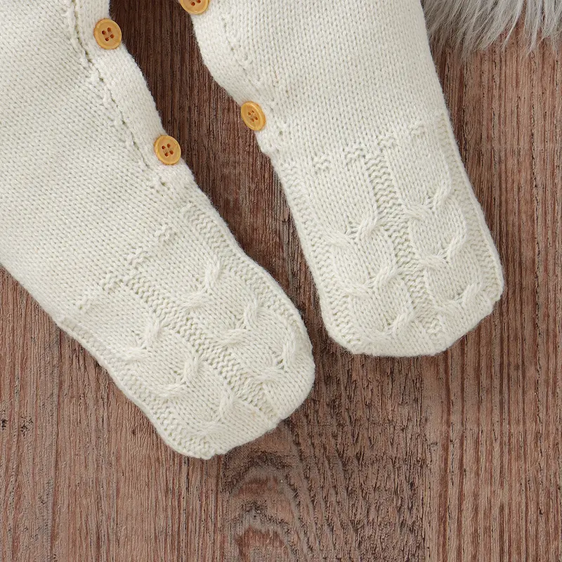 Newborn Baby Romper Long Sleeve Knit Infant Boy Girl Jumpsuit Fashion Solid Overalls Toddler Clothes 0-9M Foot Wrapped Warm Fall
