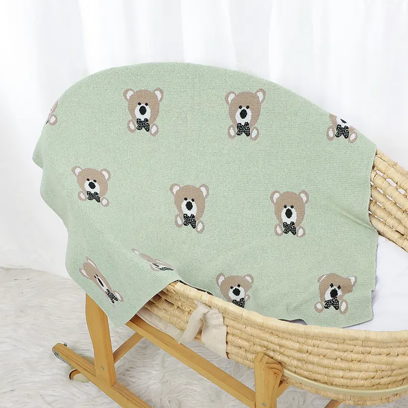 Newborn Baby Blanket Cotton Knit Infant Boy Girl Bedding Quilt Fashion Cute Cartoon Bear 90*70CM Toddler Swaddle Wrap Super Soft