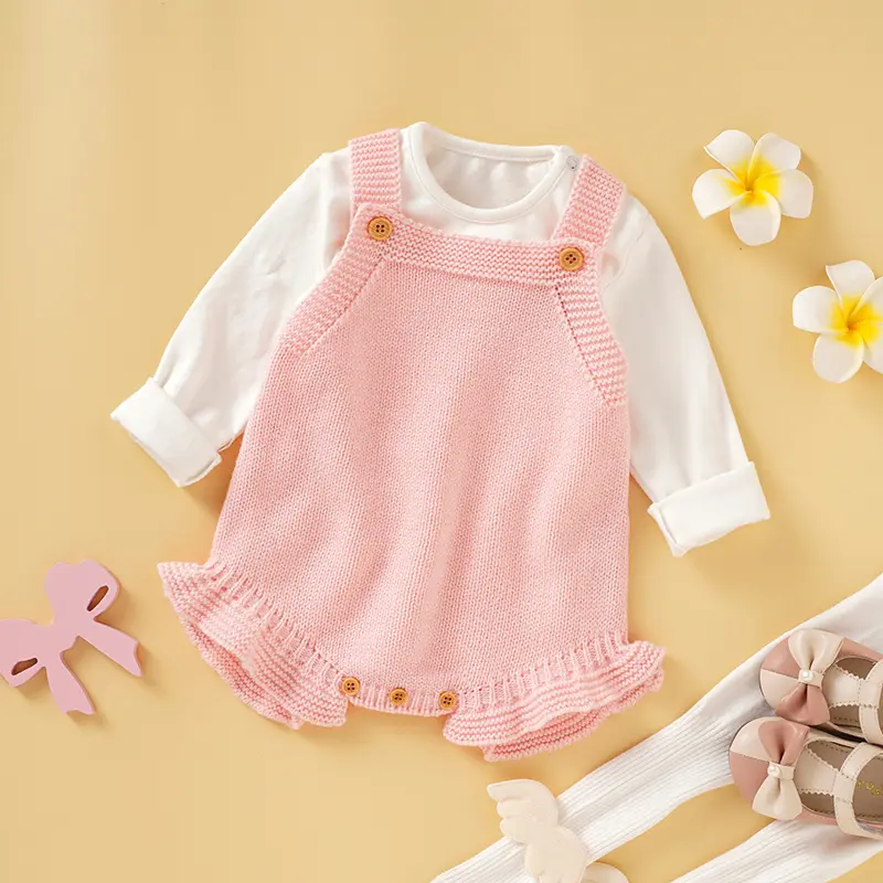 Newborn Baby Bodysuit Knitted 0-18M Overalls Fashion Solid Ruffles Romper Infant Girl Jumpsuit Sleeveless Tops Children Clothing