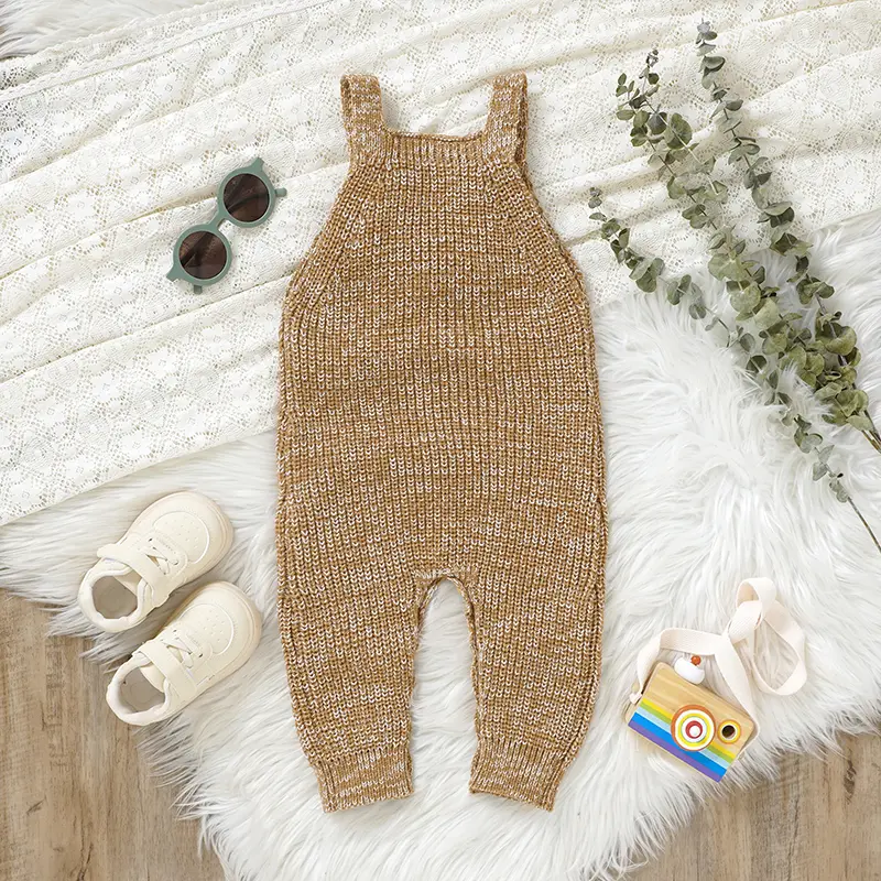 Baby Romper Knitted Newborn Boy Girl Jumpsuit Sleeveless Infant Chlidren Sling Clothing 0-18M Overalls Fashion Solid Cute Pocket