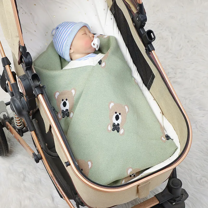 Newborn Baby Blanket Cotton Knit Infant Boy Girl Bedding Quilt Fashion Cute Cartoon Bear 90*70CM Toddler Swaddle Wrap Super Soft