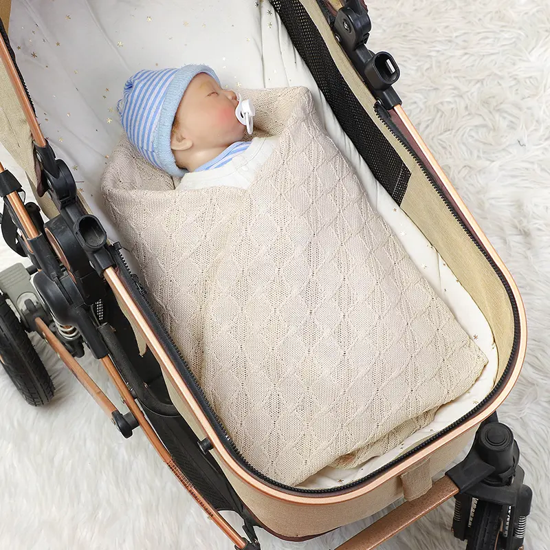 Baby Blanket Cotton Knit 90*70CM Toddler Swaddle Wrap Soft Plaid Newborn Boys Infant Girls Bedding Quilt Fashion Solid Sleepsack