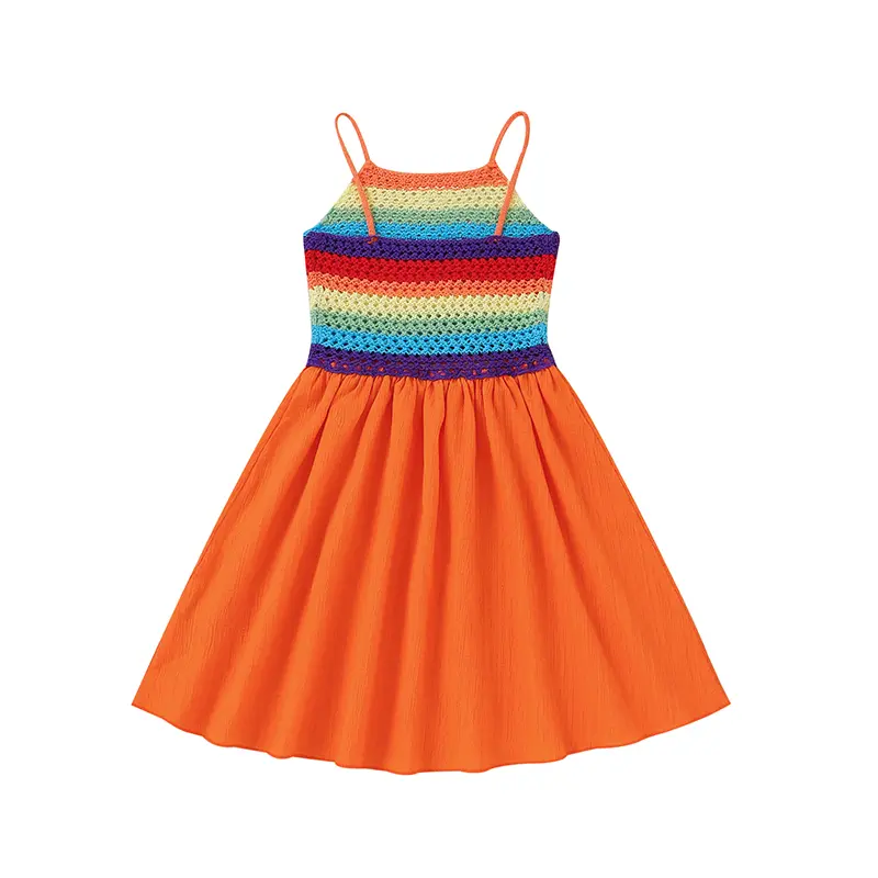 Baby Dress Knit Infant Toddler Clothes Girl Casual Gown Summer Petticoats Newborn Child Sling Skirt Fashion Cute Rainbow Striped