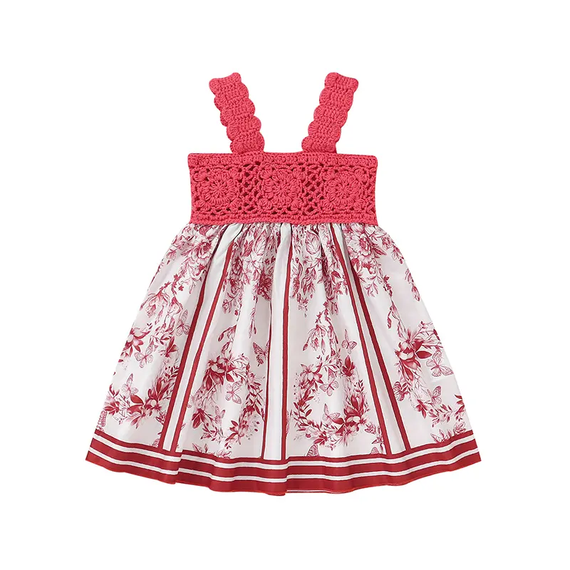 Baby Sling Dress Knitted Newborn Children Skirt Fashion Hollow Out Cute Florals Infant Toddler Clothes Girls Casuals Gown Summer