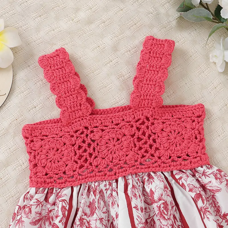 Baby Sling Dress Knitted Newborn Children Skirt Fashion Hollow Out Cute Florals Infant Toddler Clothes Girls Casuals Gown Summer
