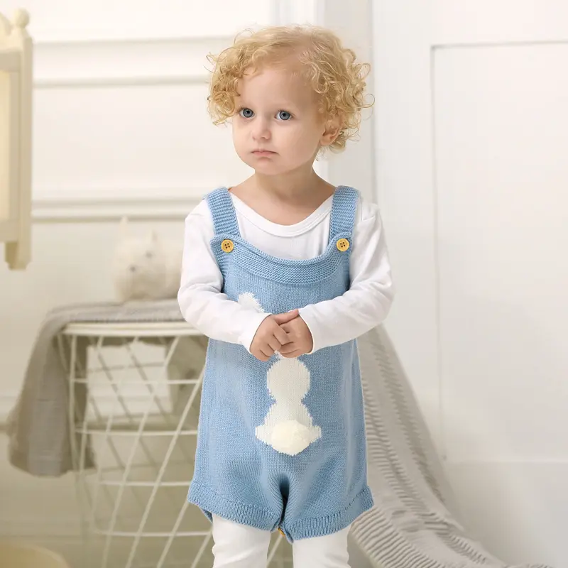 Newborn Baby Bodysuit Knit Infant Boys Girls Jumpsuit Long Sleeve Spring Toddler Kid Clothing   Cute Cartoon Rabbit 0-18M Easter