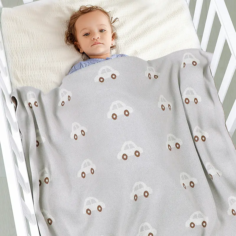 Baby Blankets Cotton Knit Infant Girl Boy Bedding Quilt 100*80CM Newborn Stroller Swaddling Fashion Cute Cartoon Car Plaids Warm