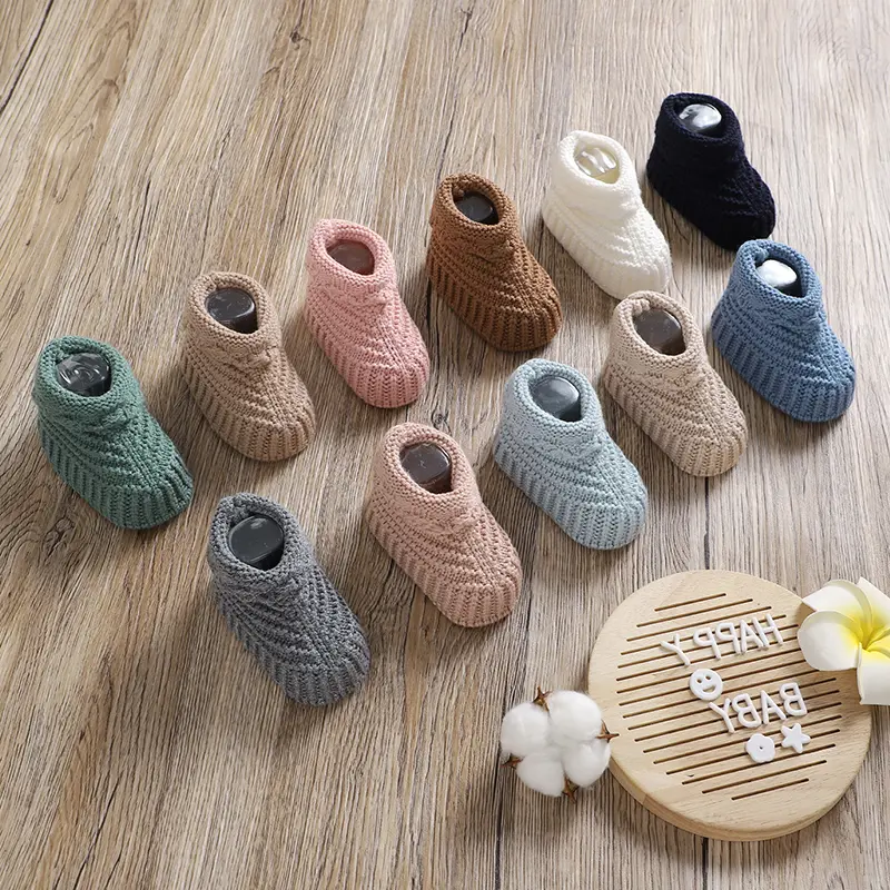Baby Shoes Knitted Toddler Bed Clothes Accessories 0-18M Warm Handmade Newborn Girl Boy Boots Infant Footwear Fashion Solid Cute