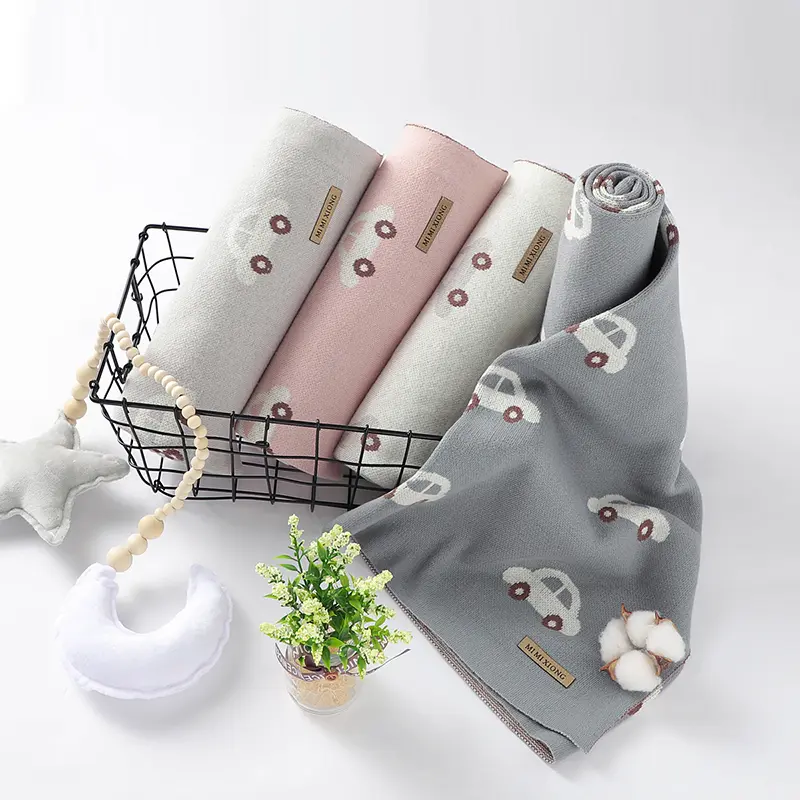 Baby Blankets Cotton Knit Infant Girl Boy Bedding Quilt 100*80CM Newborn Stroller Swaddling Fashion Cute Cartoon Car Plaids Warm