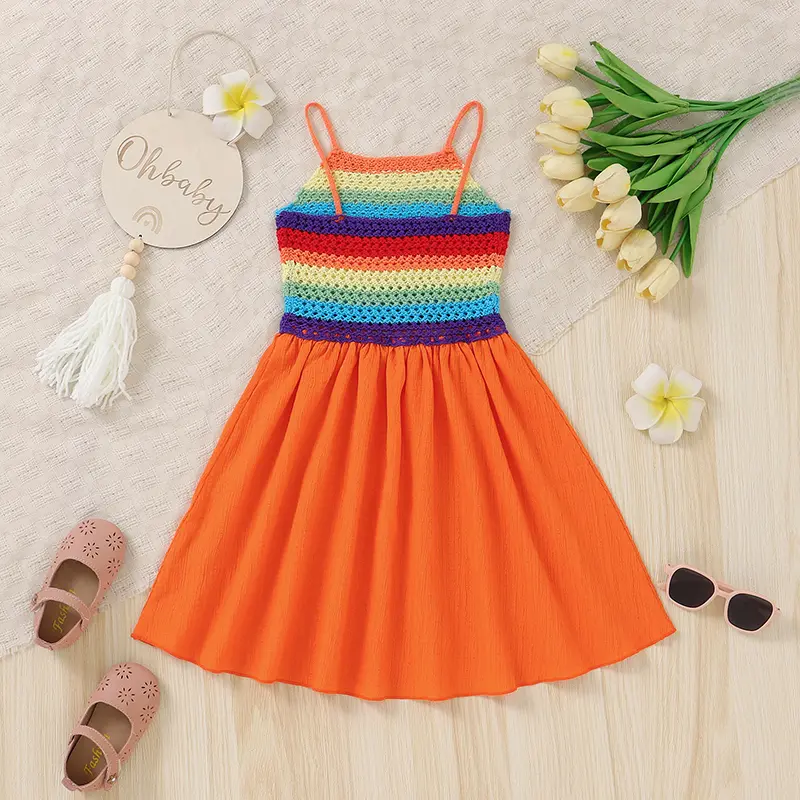 Baby Sling Dress Knit Newborn Child Skirt Fashion Cute Rainbow Striped Infant Toddler Clothes Girl Casual Gown Summer Petticoats