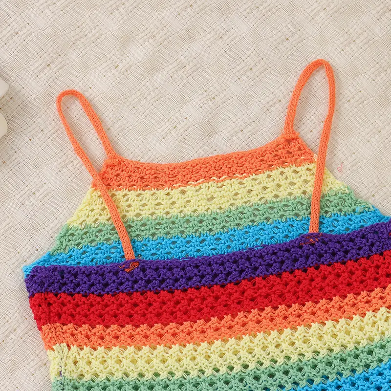 Baby Sling Dress Knit Newborn Child Skirt Fashion Cute Rainbow Striped Infant Toddler Clothes Girl Casual Gown Summer Petticoats