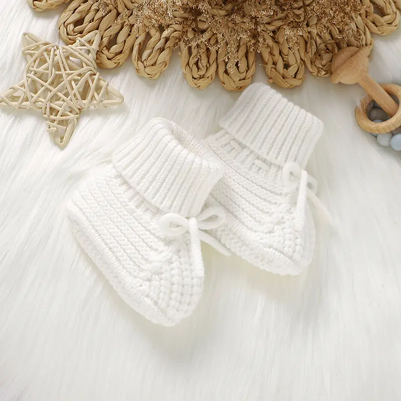 Newborn Baby Shoes Knitted Infant Boy Girl Boots Fashion Solid Bow Toddler Children Bedding Footwear 0-18M Clothing Accessories