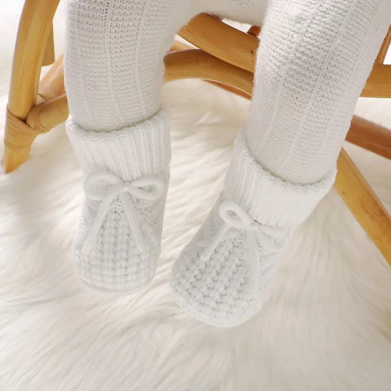 Newborn Baby Shoes Knitted Infant Boy Girl Boots Fashion Solid Bow Toddler Children Bedding Footwear 0-18M Clothing Accessories