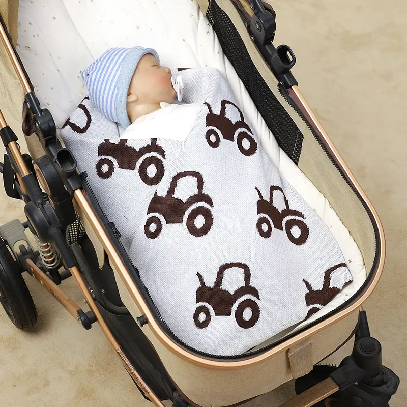 Baby Blanket Knitted Toddler Swaddling Newborn Stroller Wrap 100*80CM Plaid Sleepsack Infant Boy Girl Bedding Quilt Cartoon Cars