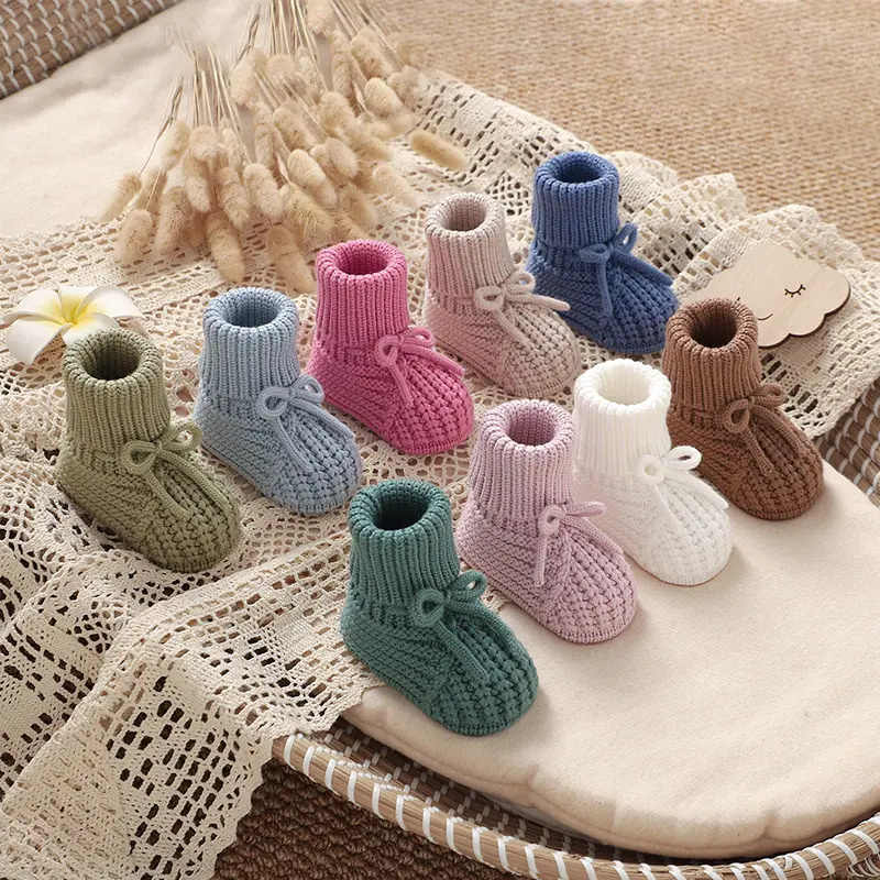 Newborn Baby Shoes Knitted Infant Boy Girl Boots Fashion Solid Bow Toddler Children Bedding Footwear 0-18M Clothing Accessories